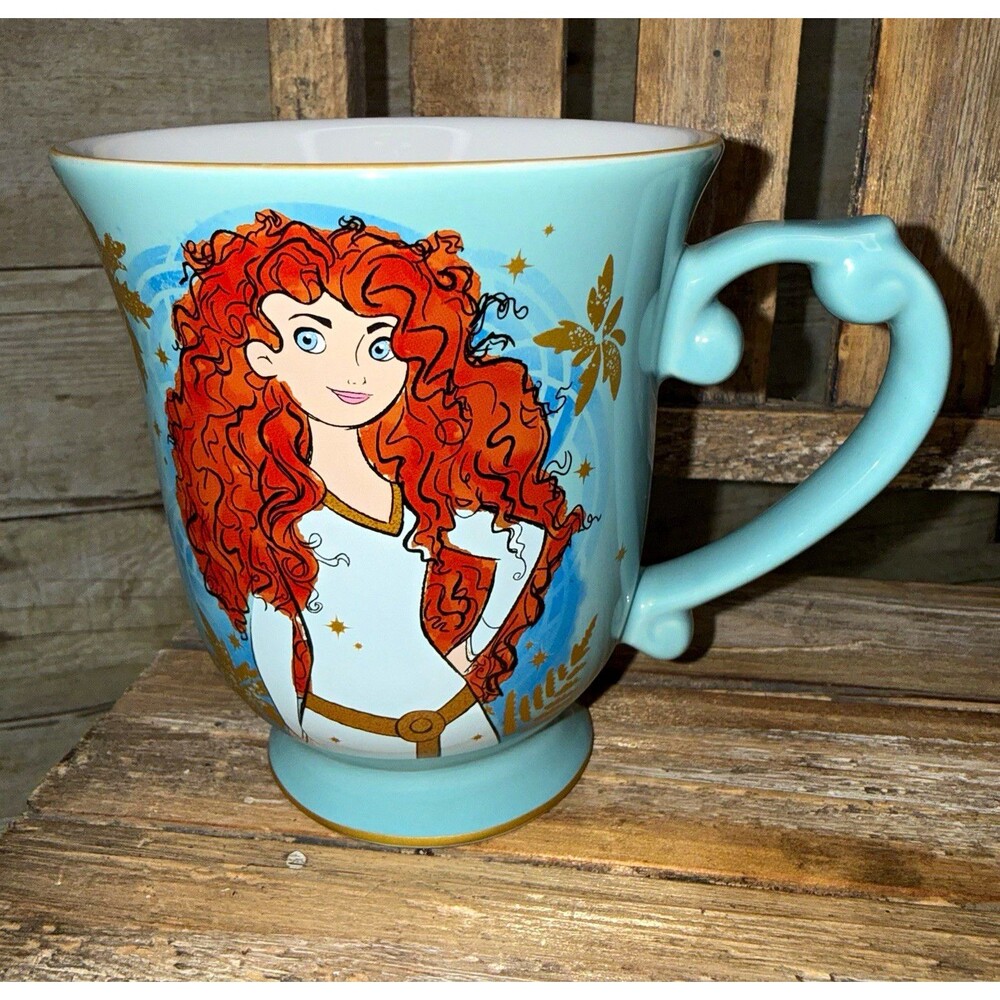 Disney Store Brave Merida Light Blue Ceramic Mug with Gold Accents